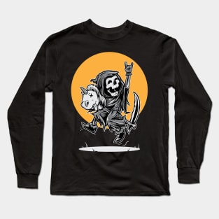 Happy Grim Reaper Riding Unicorn Long Sleeve T-Shirt